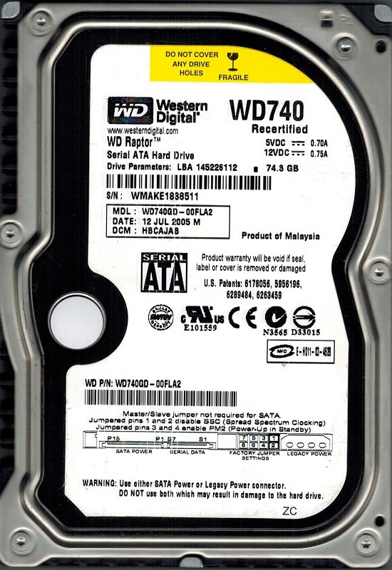 WD740GD-00FLA2 Western Digital DCM: HBCAJAB RAPTOR 74GB