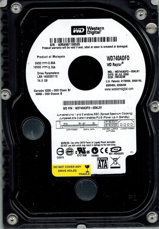 Western Digital WD740ADFD-00NLR1 74GB RAPTOR DCM: HBCA2AB