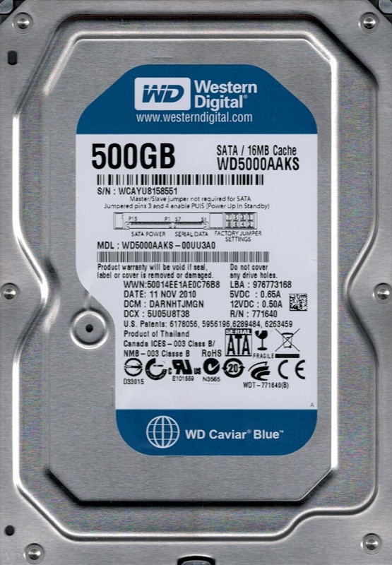 Western Digital WD5000AAKS-00UU3A0 500GB DCM: DARNHTJMGN