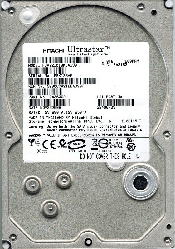 Hitachi HUA721010KLA330 P/N: 0A36002 MLC: BA3163 1TB