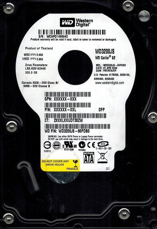 Western Digital WD3200JS-60PDB0 320GB DCM: HSCACAJCH