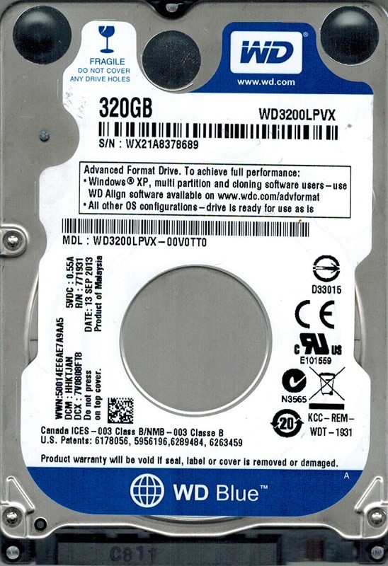 Western Digital WD3200LPVX-00V0TT0 320GB DCM: HHKTJAN