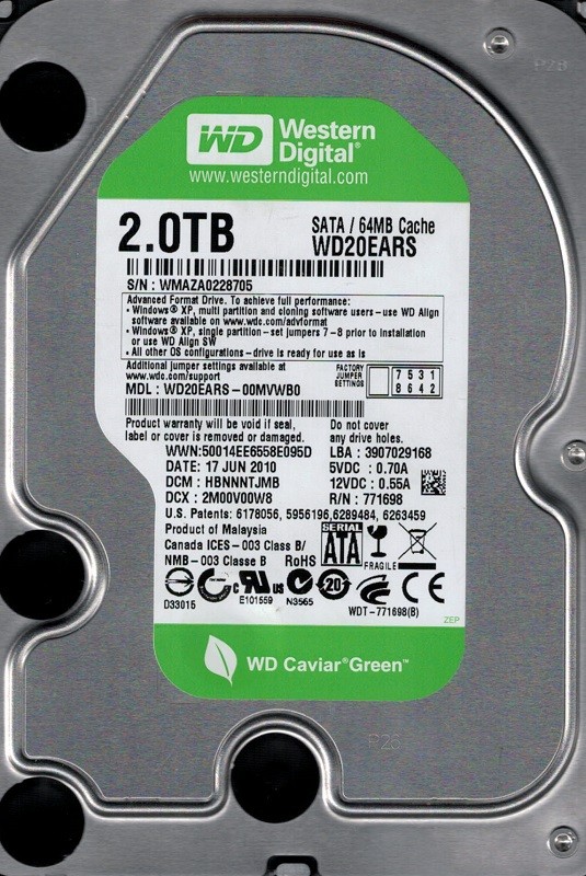 Western Digital WD20EARS-00MVWB0 2TB DCM: HBNNNTJMB