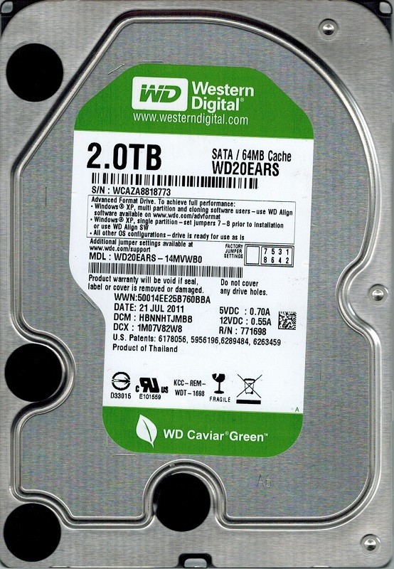 WD20EARS-14MVWB0 Western Digital 2TB DCM: HBNNHTJMBB