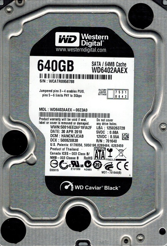 Western Digital WD6402AAEX-00Z3A0 640GB DCM: HANCNTJCAB