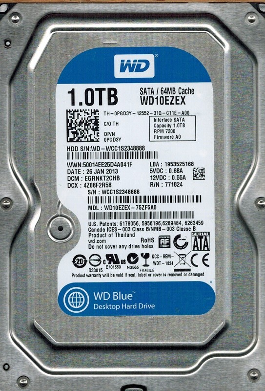 Western Digital WD10EZEX-75ZF5A0 DCM: EGRNKT2CHB 1TB