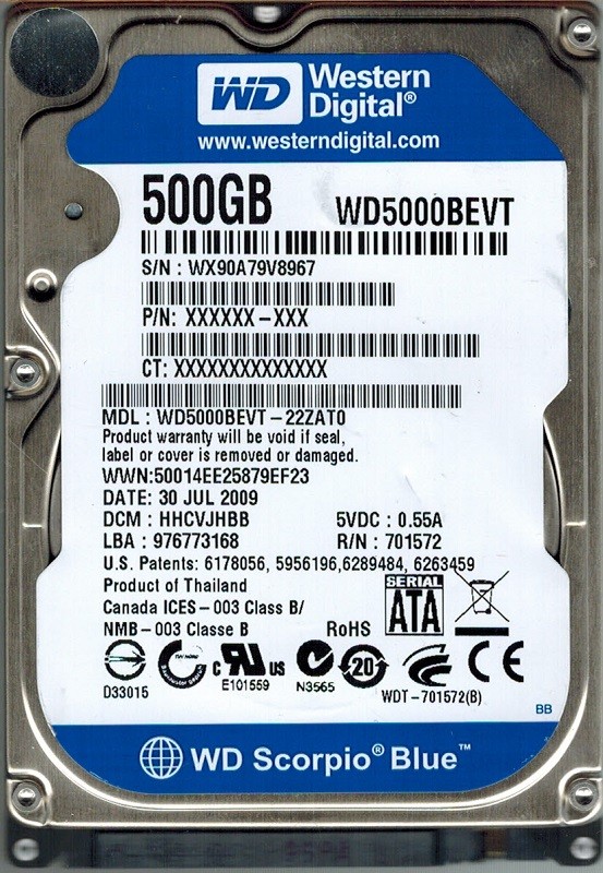 WD5000BEVT-22ZAT0 Western Digital DCM: HHCVJHBB 500GB