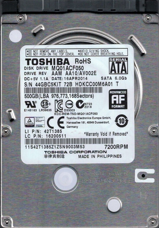 Toshiba MQ01ACF050 500GB AAM AA10/AV002E PHILIPPINES