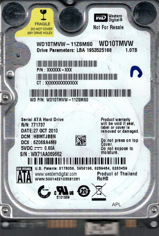 WD10TMVW-11ZSMS0 DCM: HBMTJBBN WX71A Western Digital 1TB