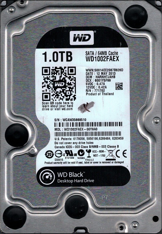 Western Digital WD1002FAEX-00Y9A0 1TB DCM: HARNHTJAHB