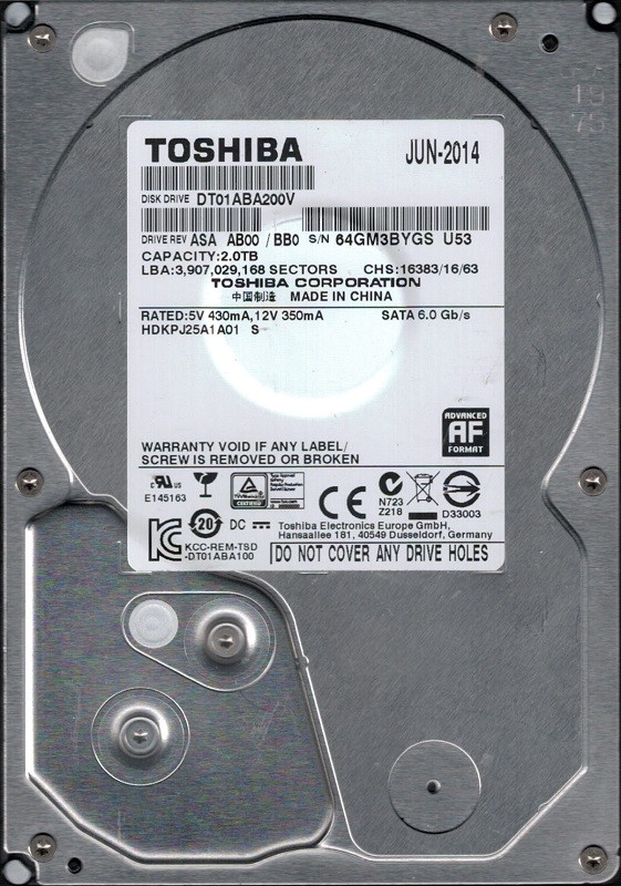 DT01ABA200V ASA AB00/BB0 CHINA Toshiba 2TB