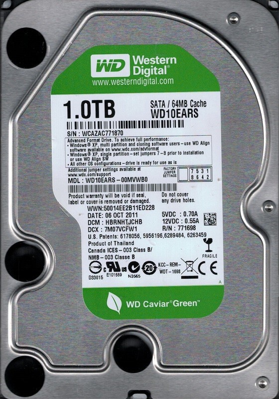 Western Digital WD10EARS-00MVWB0 1TB DCM: HBRNHTJCHB