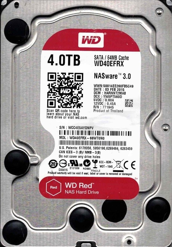 WD40EFRX-68WT0N0 DCM: HARNNT2MAB WCC4E FEB 2015 Western Digital 4TB