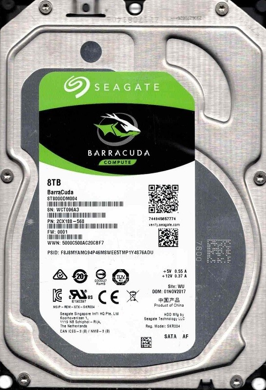 ST8000DM004 P/N: 2CX188-568 F/W: 0001 WU WCT0 NOV 2017 Seagate 8TB