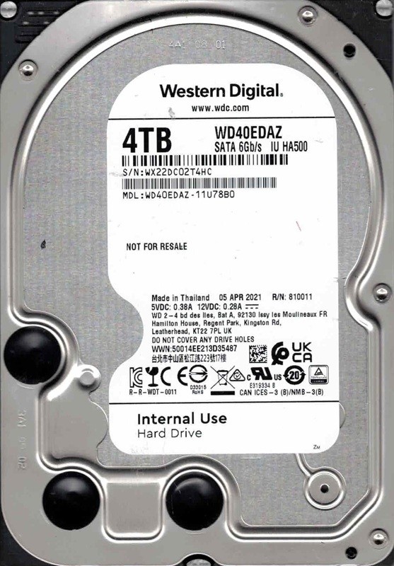 WD40EDAZ-11U78B0 WX22D Thailand APR 2021 Western Digital 4TB