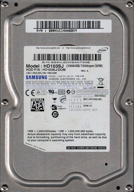 HD103SJ/DOM P/N: 60041C14AA6BXY Samsung 1TB