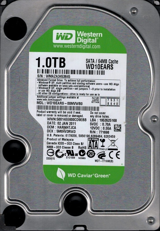 Western Digital WD10EARS-00MVWB0 1TB DCM: HARNHTJCA