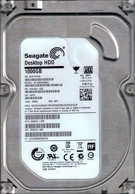 ST1000DM003 P/N: 1ER162-020 F/W: HP51 WU Seagate 1TB