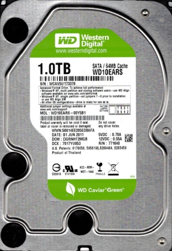 Western Digital WD10EARS-00Y5B1 1TB DCM: DGRNHT2MGB