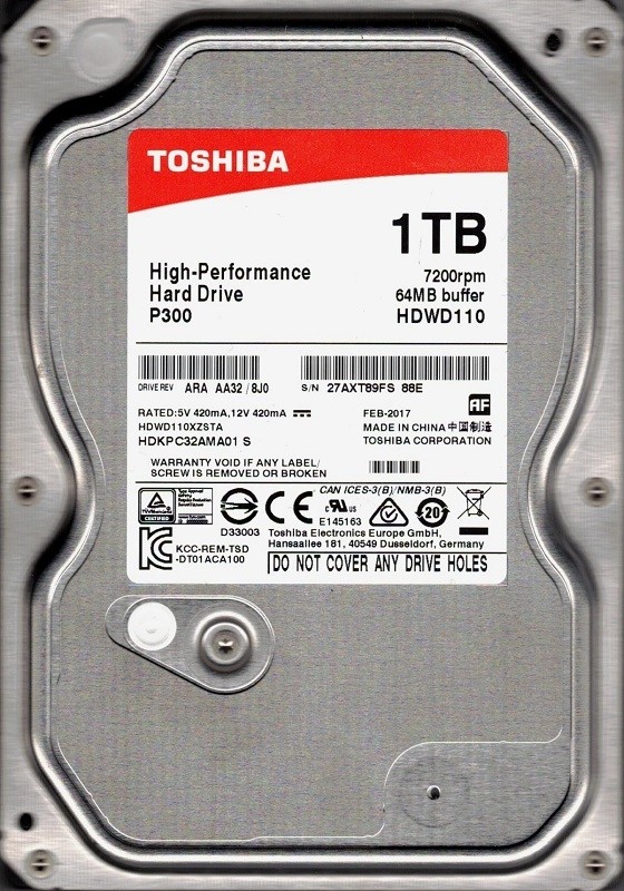 P300 HDWD110 ARA AA32/8J0 Toshiba 1TB