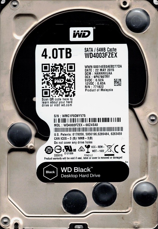 Western Digital WD4003FZEX-00Z4SA0 4TB DCM: HANNNVJAA WMC1F