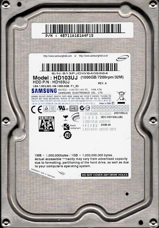 Samsung HD103UJ P/N: 48711A161A4F1S 1TB