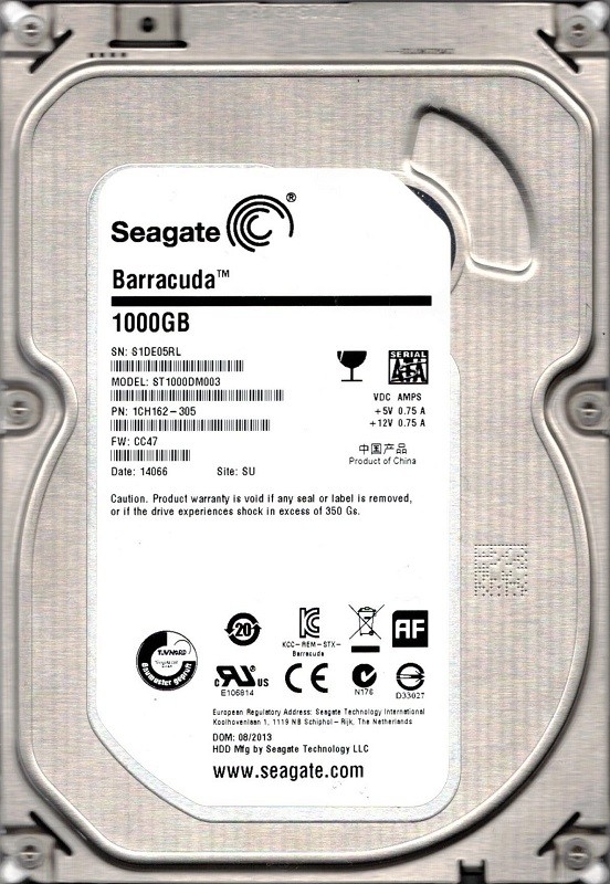 Seagate ST1000DM003 P/N: 1CH162-305 F/W: CC47 1TB SU S1D
