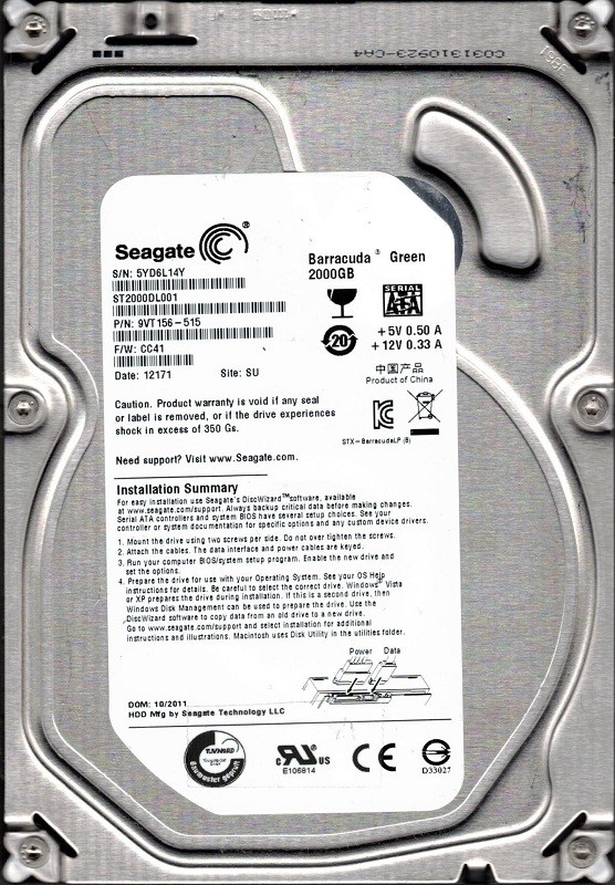 Seagate ST2000DL001 F/W: CC41 P/N: 9VT156-515 2TB SU 5YD