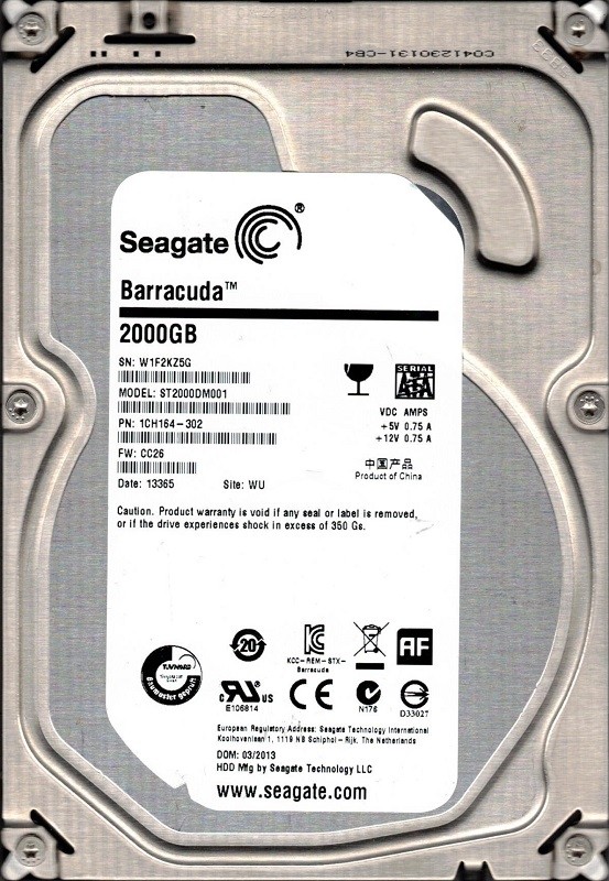 ST2000DM001 F/W: CC26 P/N: 1CH164-302 WU W1F Seagate 2TB