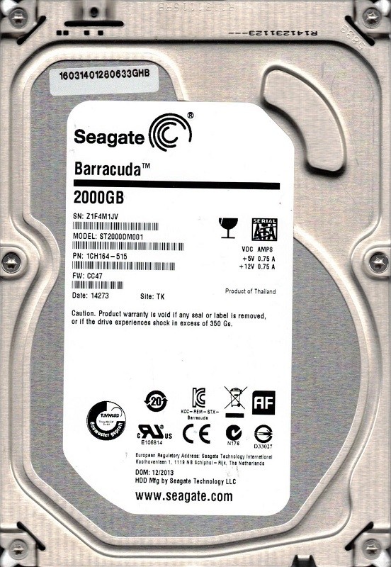 Seagate ST2000DM001 P/N: 1CH164-515 F/W: CC47 TK Z1F 2TB
