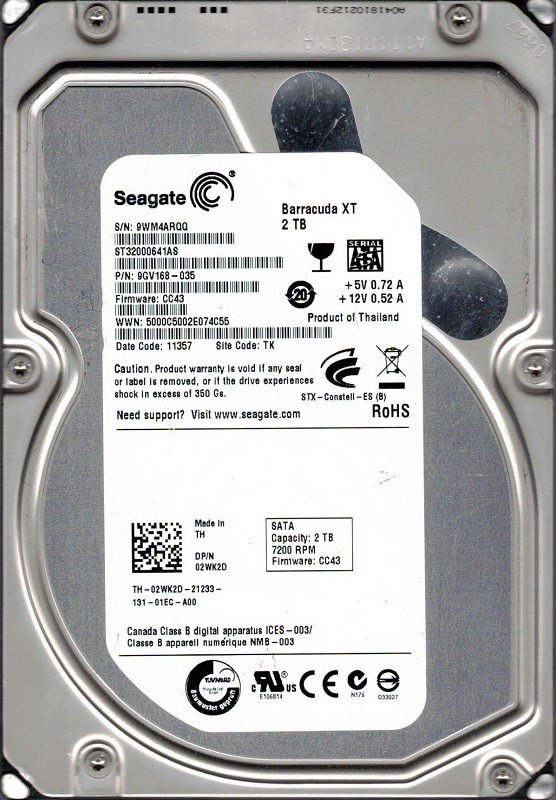 Seagate ST32000641AS P/N: 9GV168-035 F/W: CC43 2TB TK 9WM