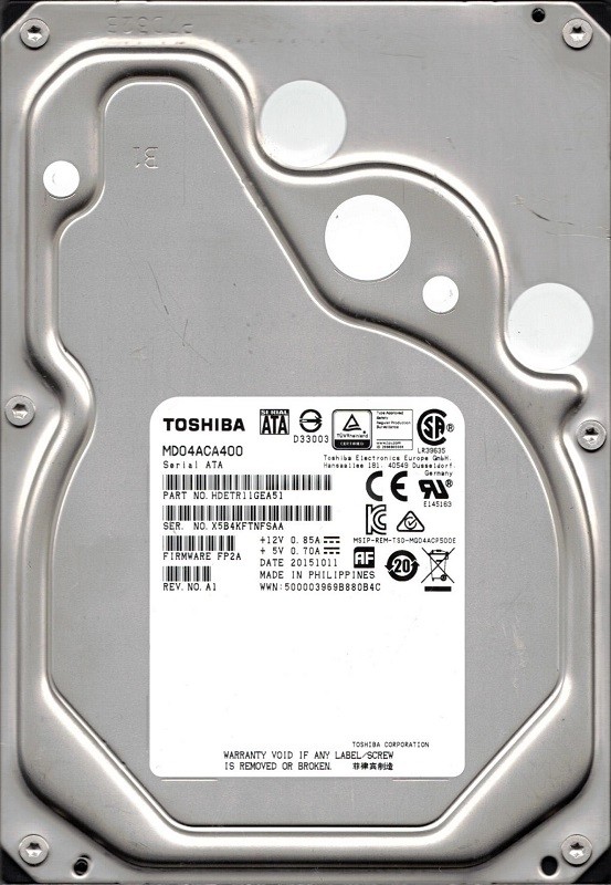 MD04ACA400 Toshiba 4TB P/N: HDETR11GEA51 F/W: FP2A