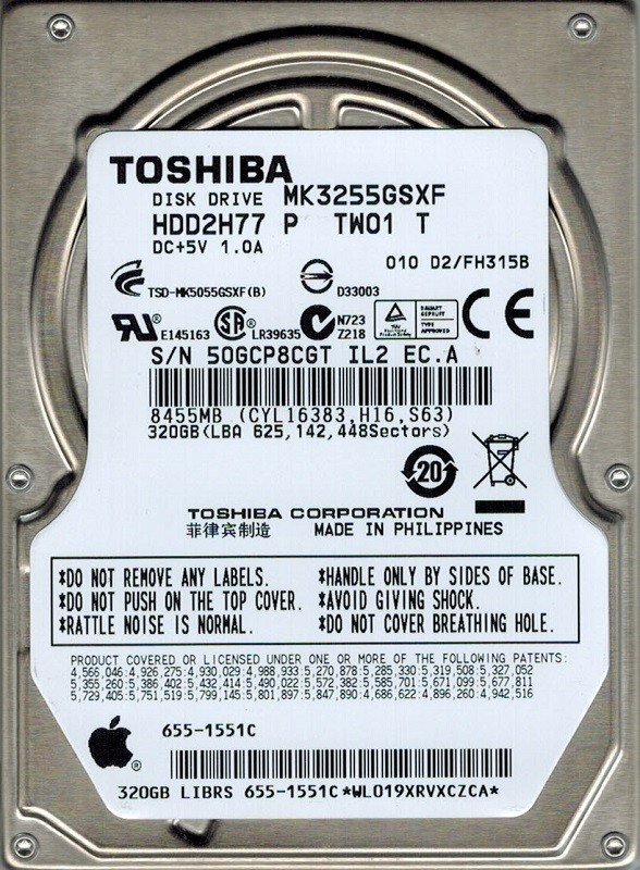 Toshiba MK3255GSXF 320GB SATA HDD2H77 P TW01 T