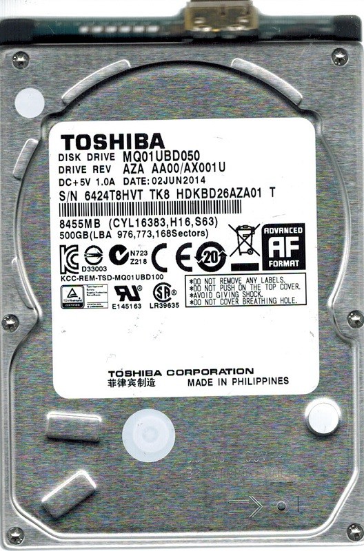 MQ01UBD050 AZA AA00/AX001U PHILIPPINES Toshiba USB 3.0 500GB