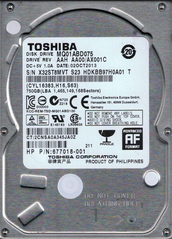 Toshiba MQ01ABD075 750GB AAH AA00/AX001C PHILIPPINES