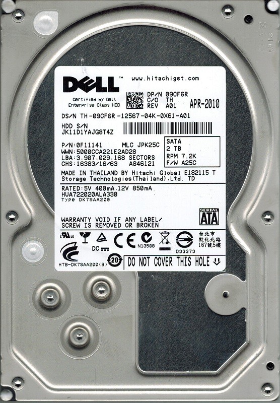 Hitachi HUA722020ALA330 P/N: 0F11141 MLC: JPK25C 2TB