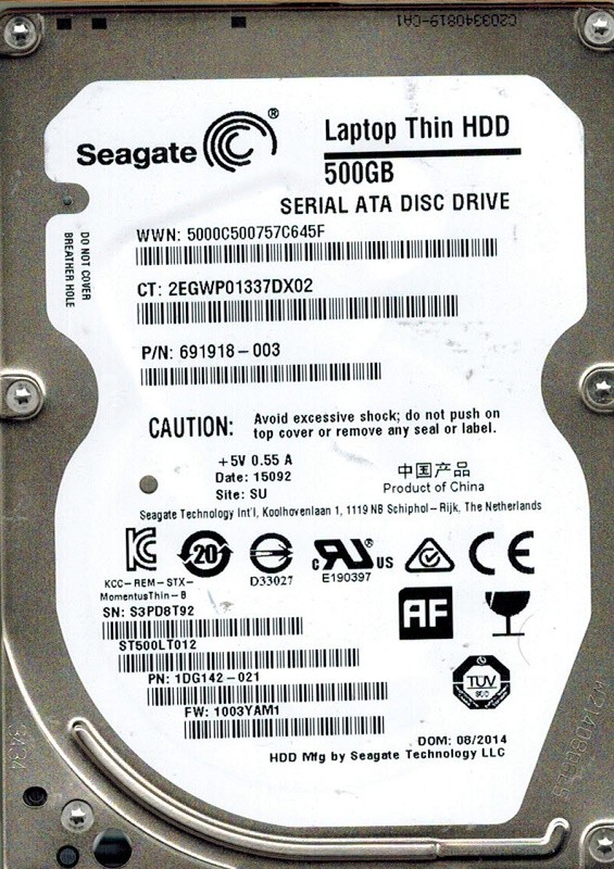 Seagate ST500LT012 P/N: 1DG142-021 F/W: 1003YAM1 500GB SU