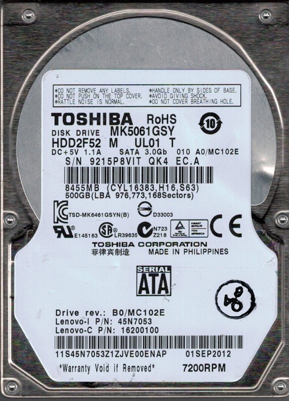 Toshiba MK5061GSY HDD2F52 M UL01 T 500GB