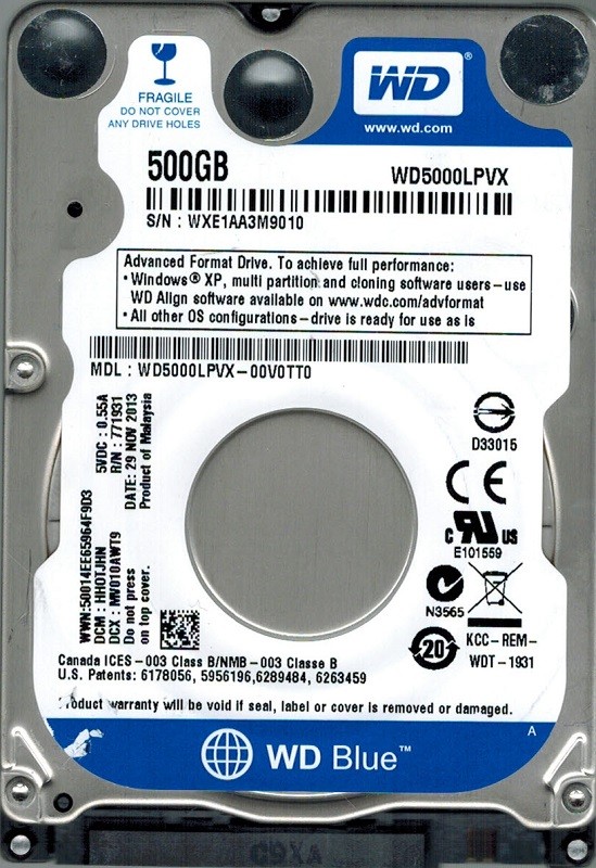 Western Digital WD5000LPVX-00V0TT0 500GB DCM: HHOTJHN