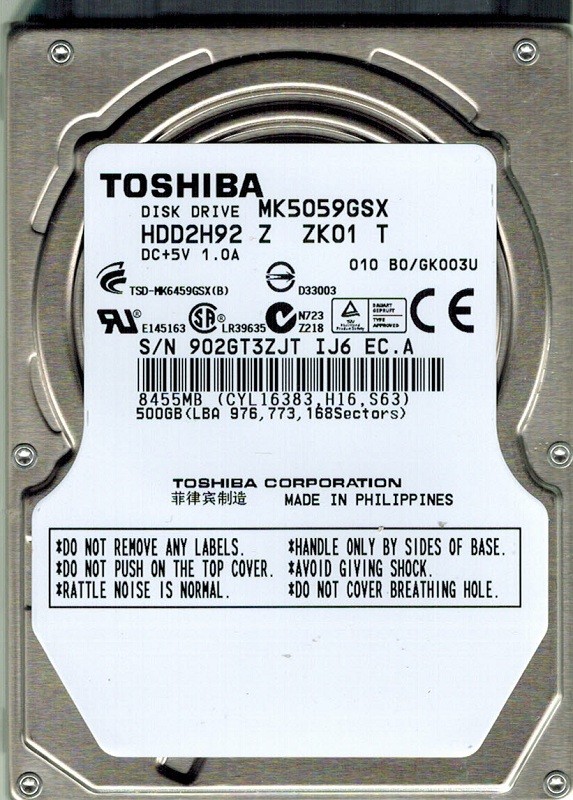 Toshiba MK5059GSX 500GB HDD2H92 Z ZK01 T