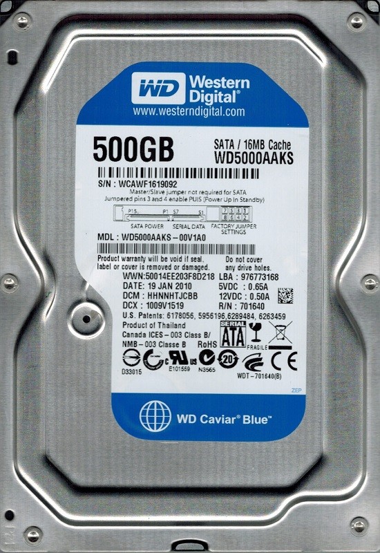 Western Digital WD5000AAKS-00V1A0 500GB DCM: HHNNHTJCBB