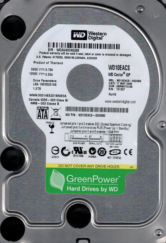 Western Digital WD10EACS-00D6B0 1TB DCM: HBRNHT2CAB