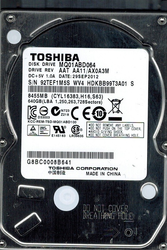 Toshiba MQ01ABD064 AAT AA11/AX0A3M 640GB CHINA