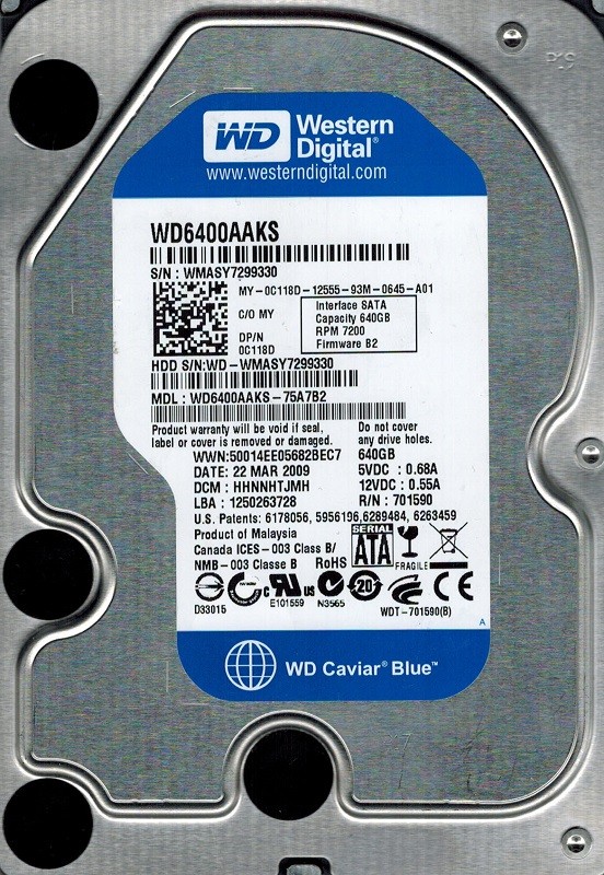 Western Digital WD6400AAKS-75A7B2 640GB DCM: HHNNHTJMH