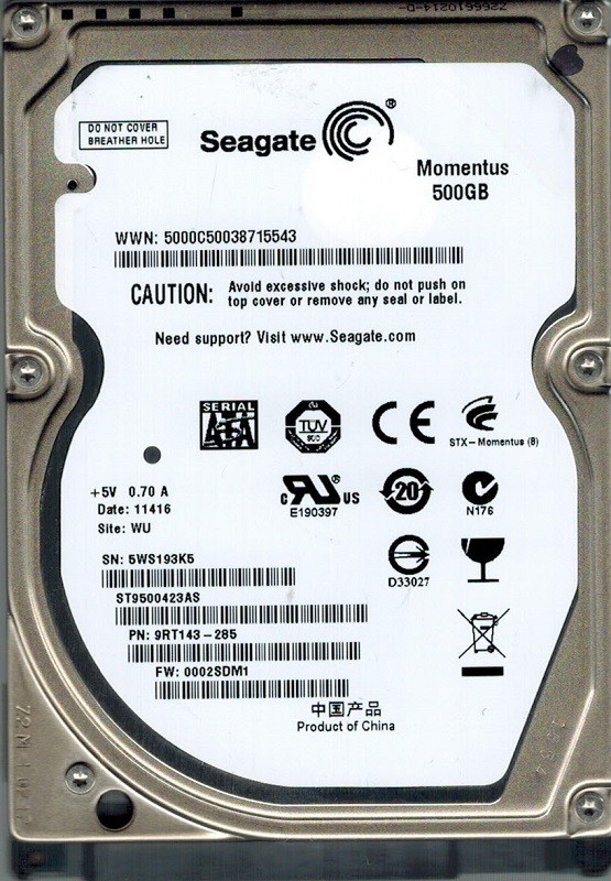 Seagate ST9500423AS F/W: 0002SDM1 P/N: 9RT143-285 500GB WU
