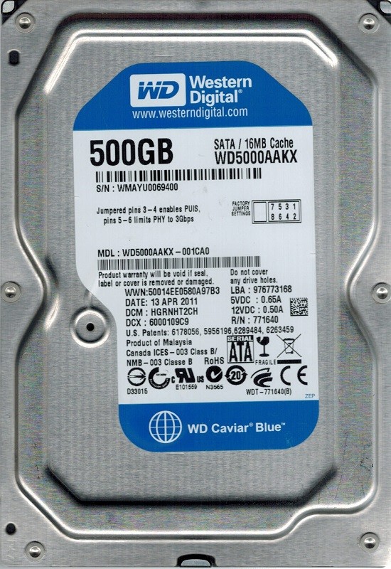 Western Digital WD5000AAKX-001CA0 500GB DCM: HGRNHT2CH