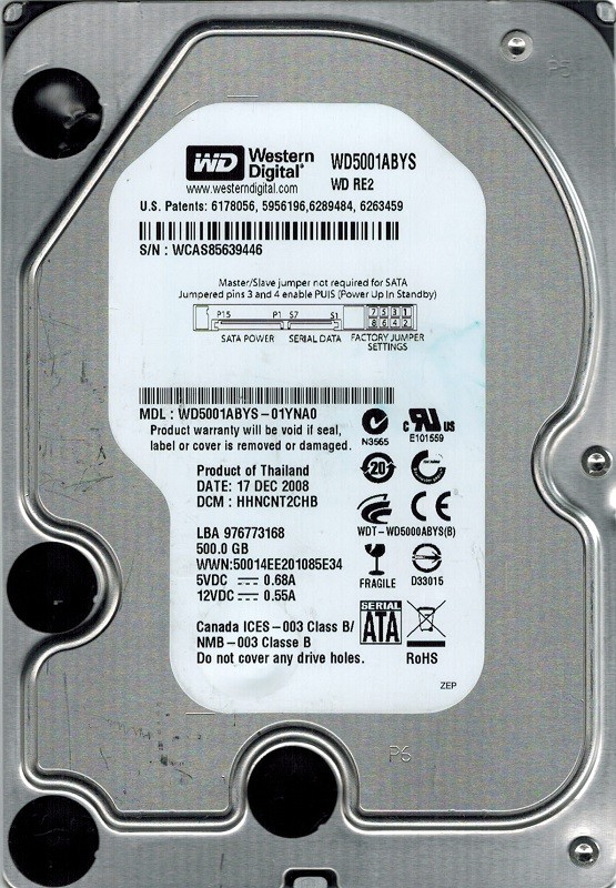 Western Digital WD5001ABYS-01YNA0 500GB DCM: HHNCNT2CHB