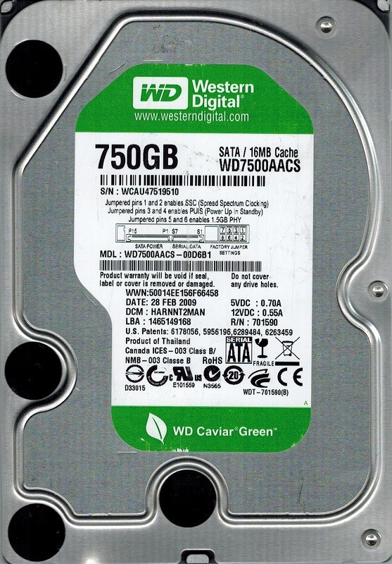 Western Digital WD7500AACS-00D6B1 750GB DCM: HARNNT2MAN