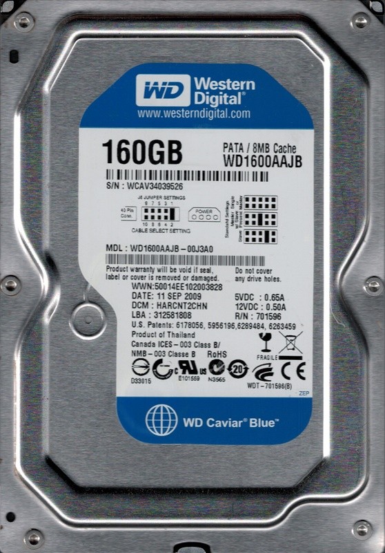 Western Digital WD1600AAJB-00J3A0 160GB DCM: HARCNT2CHN