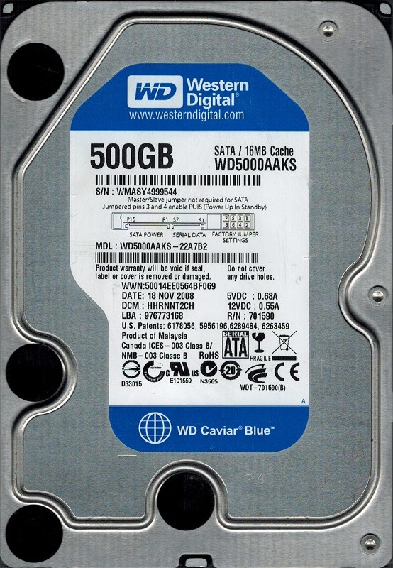 WD5000AAKS-22A7B2 Western Digital DCM: HHRNNT2CH 500GB